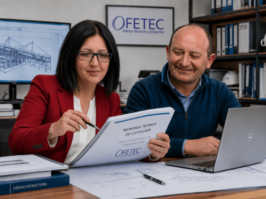 Técnicos elaborando memoria técnica para licitación